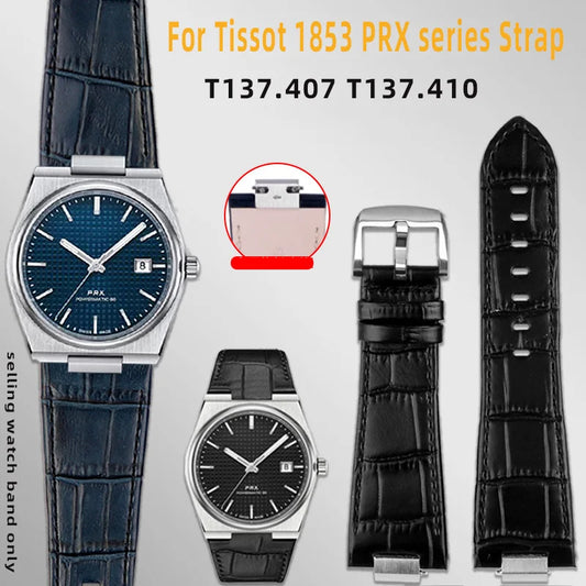 Convex End Leather Watchband for Tissot 1853 PRX series